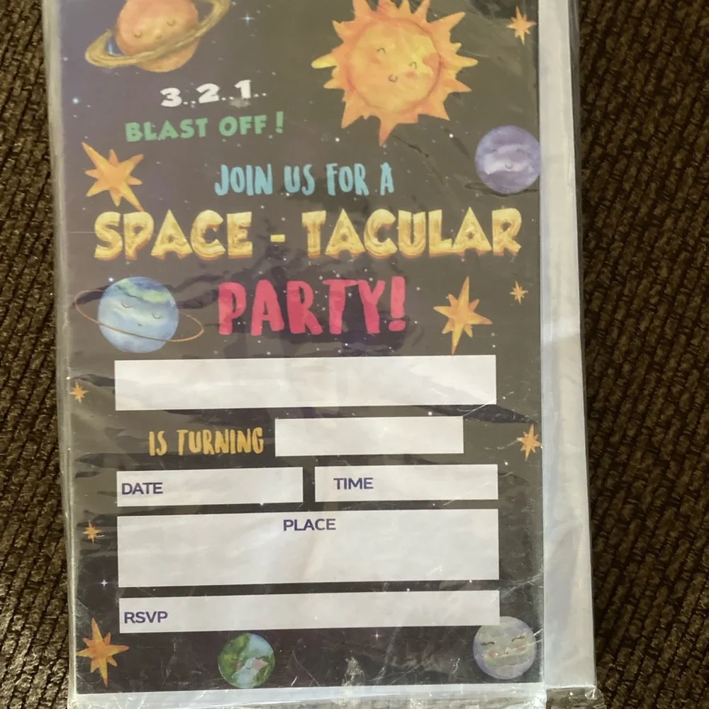 🍂20 Space-Tacular Party Invitations - Multicolor